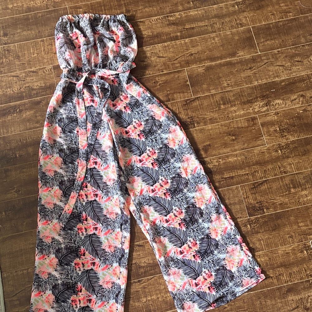 Japna Coral and Black Leaf Print Jumpsuit